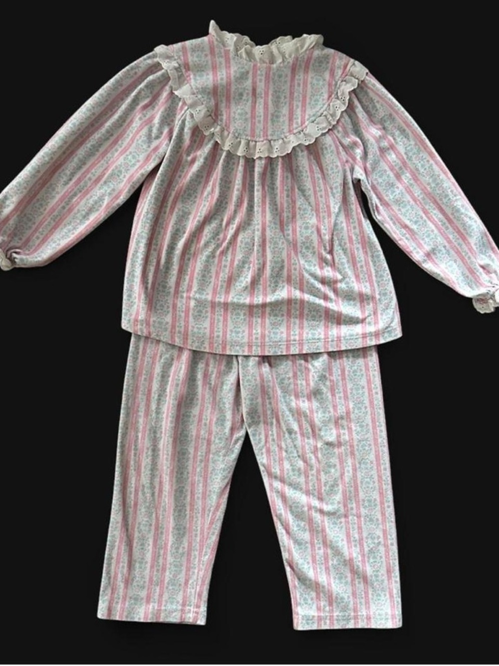 Vintage Girls floral Pink and white striped pajama set